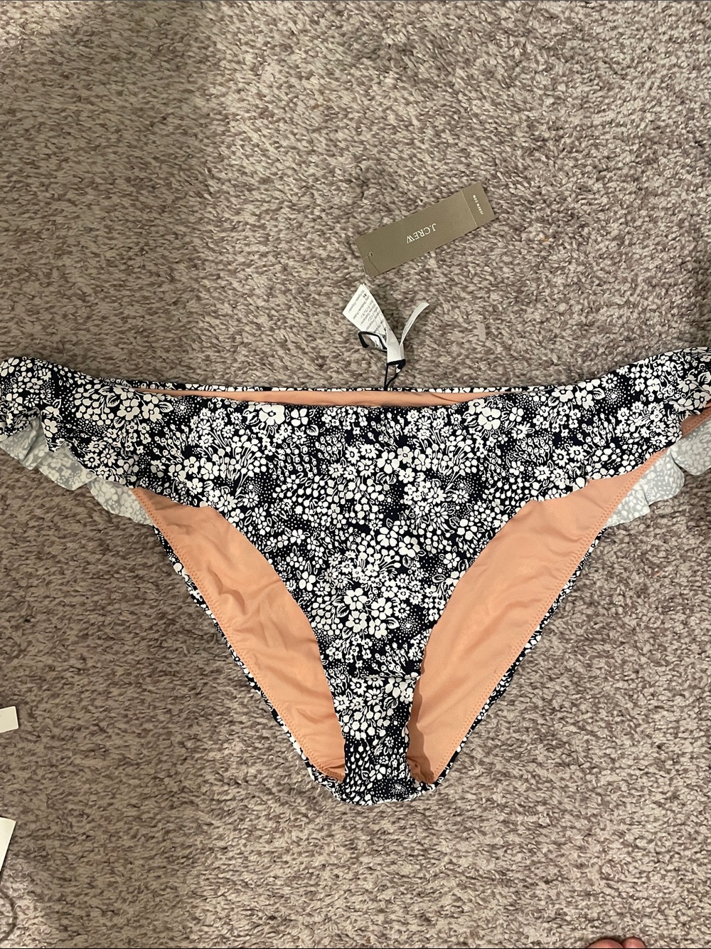 J. Crew navy blue floral curved-waist hipster bikini bottom xl nwt